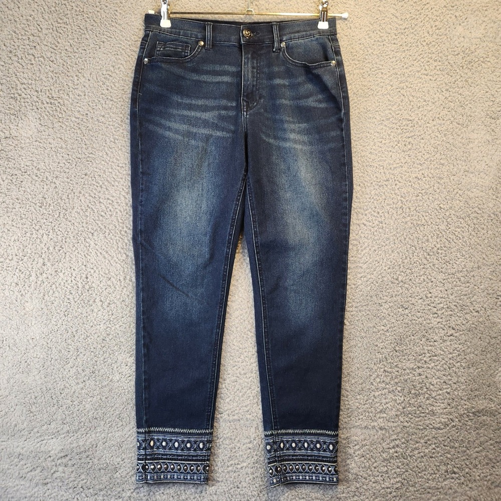 DG2 Jeans Womens Size 8P (Fits 30x28) Dark Wash Embellished Cuff Denim Boho